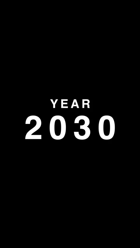 Vertical Year 2030 Text Animation on Black Background for Future Date Timeline Stock Footage 346640956