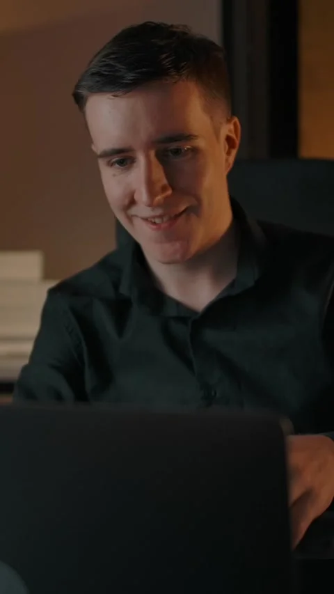 Vertical of Young male composer played a melody on the piano and recorded it on Stock Footage 276929241