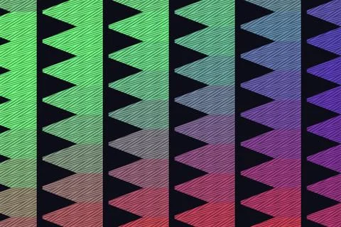 Vertical zigzag bands display fine diagonal textures with vibrant green blue Stock-Illustration