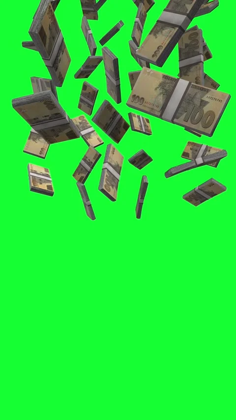 Vertical Zimbabwean Dollar Banknotes Falling Animation on White Screen Stock Footage 298099876