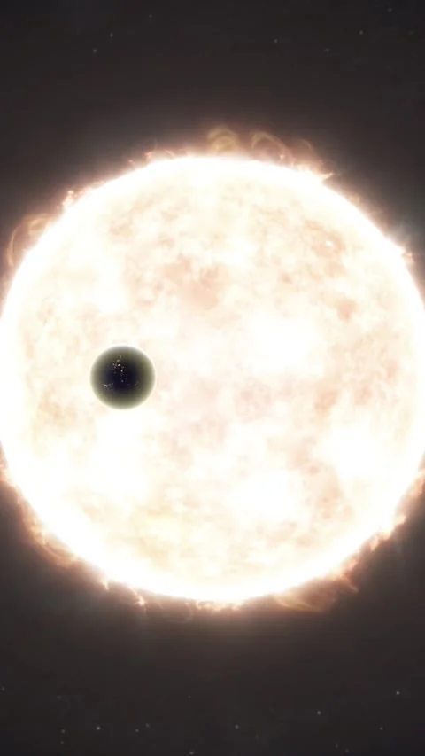 Vertical Zoomed In Shot of the Night Side of Earth with the Sun Looming Stock Footage 292218910