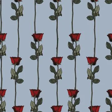 Vertically aligned Red roses seamless pattern Stock Illustration
