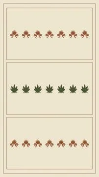 A vertically arranged three-panel ornamental design combines rust botanical.. Stock Illustration