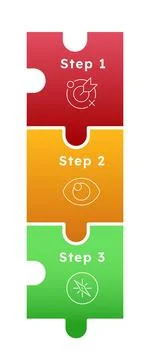 Vertically connected puzzle pieces infographic 3 steps イラスト素材