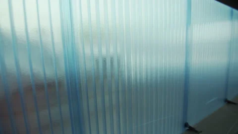 Vertically installed modern hollow polycarbonate panels Stock Footage 231904803