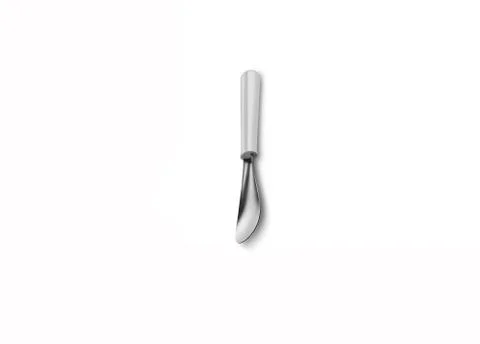 Vertically kept one silver metal cooking spatula Stock Photos