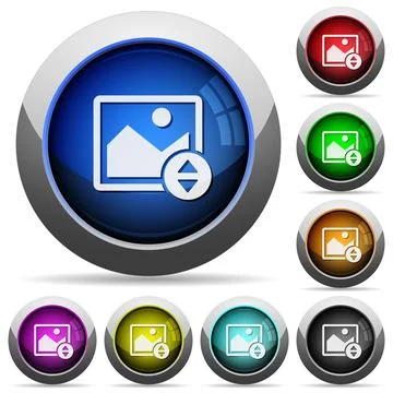 Vertically move image round glossy buttons Illustrazione stock