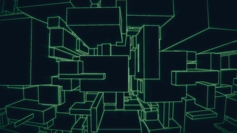 Vertically moving camera on a vintage 3d green vector background city loop Stock Footage 94692658