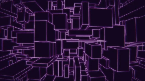 Vertically moving camera on a vintage 3d purple vector background city loop Stock Footage 94702535