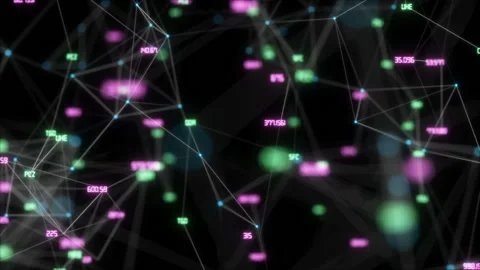 A vertically rotating cloud of links.Abstract digital data nodes and connection Stockbeeldmateriaal 99558221