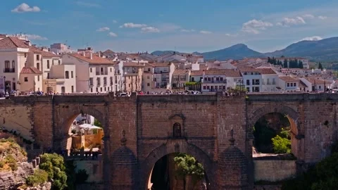 Vertigo Effect Drone Aerial of Puente Nuevo in Ronda, Andalusia Spain with Stock Footage 337025011