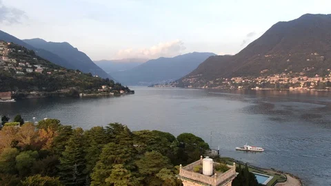 Vertigo effect (Simultaneous approach and removal). Aerial view of Cernobbio Stock Footage 129633918
