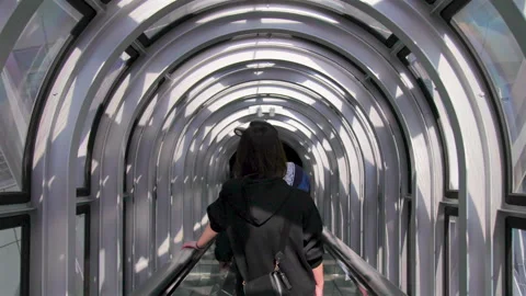 Vertigo Effect on Umeda Sky's Kuchu Escalators - Osaka, Japan Stock Footage 336830573
