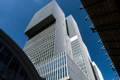 Vertigo-inducing perspective on the 'De Rotterdam' skyscraper (2013) Stock Photos