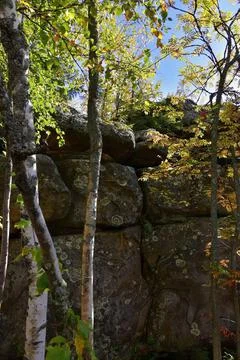 Very ancient stonework megalithic masonry in the town of Kamenny Gorod in the Stock Photos