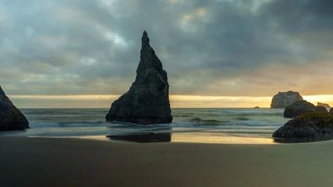 Very beautiful dramatic and moody time-lapse of a sea stack at the Oregon Stock Footage 112194473