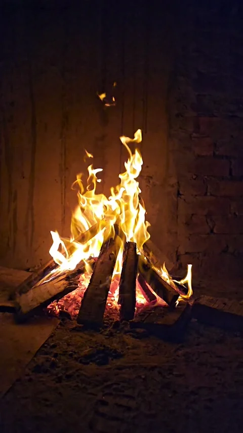 Very beautiful fire in the fireplace, Slow Motion Video, Bangladesh Stock Footage 278204316