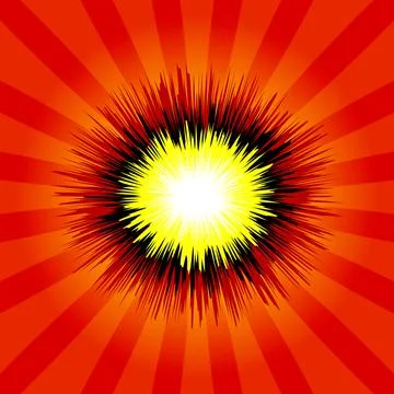 Very beautiful painted bright explosion flash on red background Stock Illustration