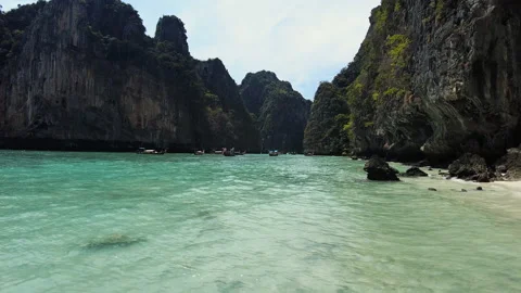 Very beautiful The Phi Phi Island, View of Boat and Cave with tourist  Stock Footage 151477069