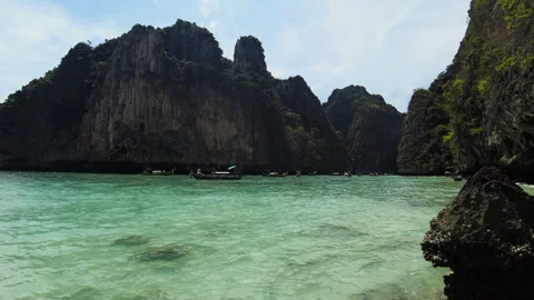 Very beautiful The Phi Phi Island, View of Boat and Cave with tourist  Stock Footage 151477576