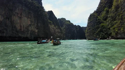 Very beautiful The Phi Phi Island, View of Boat and Cave with tourist  Stock Footage 151478616