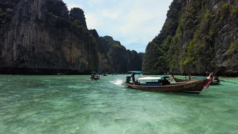 Very beautiful The Phi Phi Island, View of Boat and Cave with tourist  Stock Footage 151478748