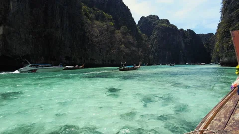 Very beautiful The Phi Phi Island, View of Boat and Cave with tourist  Stock Footage 151479476