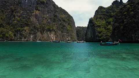 Very beautiful The Phi Phi Island, View of Boat and Cave with tourist  Stock Footage 151480309