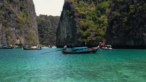 Very beautiful The Phi Phi Island, View of Boat and Cave with tourist  Stock Footage 151480821
