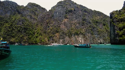 Very beautiful The Phi Phi Island, View of Boat and Cave with tourist  Stock Footage 151480825
