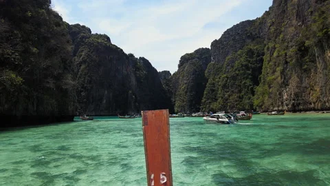 Very beautiful The Phi Phi Island, View of Boat and Cave with tourist  Stock Footage 151480894
