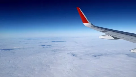 Very beautiful sky with an airplane wing and a solar flare at the wingtip. Stock Footage 166314180