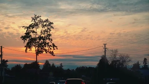 A very beautiful sunset over the evening road Stock Footage 307224617