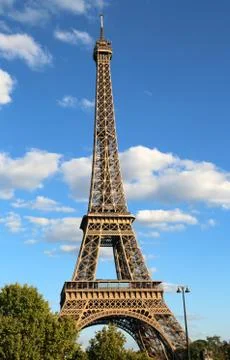 Very Big Eiffel Tower in Paris France Europe with white clouds in background Foto stock