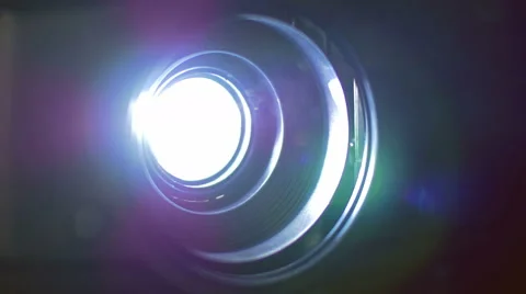 The very bright projector light with seen lens. Macro close up view Stock Footage 49929420