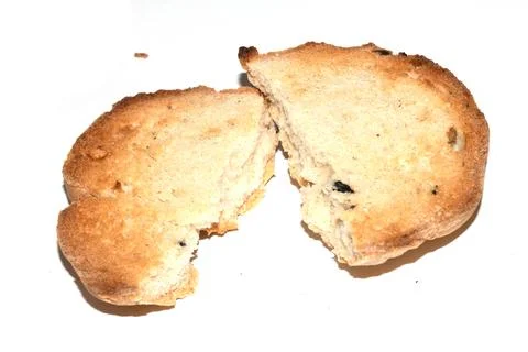 Very Burnt Bread Roll Torn or Cut in Half Toast Close Up Texture Stock Photos