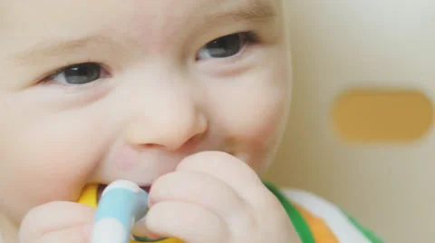 Very close face kid, he rejoices Stock Footage 60402358