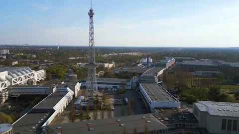 Very close passing flight Berlin Tower. Marvelous aerial top view flight drone Stock Footage 240102892