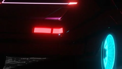 A very close-up stylized model of a car drives through the city at night. glowin Stock-Footage 253874301