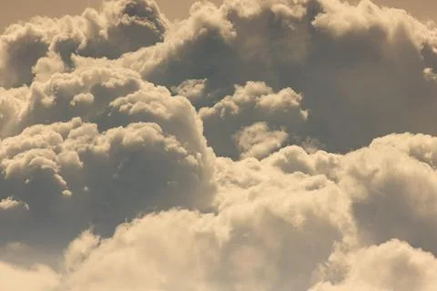 Very close view of dense cumulus clouds over the western Andean  mountains of Stock Photos