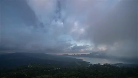 Very Cloudy Day at Mount Batur and Lake in Kintamani Bali Indonesia Time Lapse Stock Footage 154011871