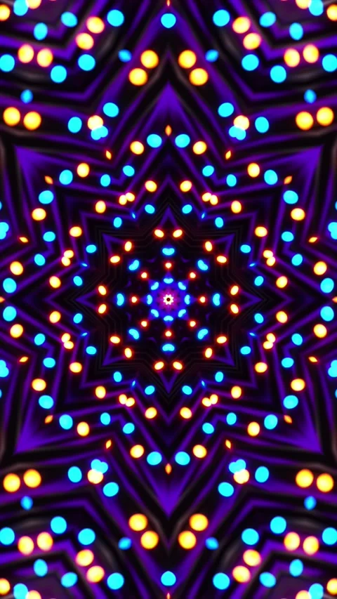 Very colorful and bright pattern with many lights on it. Kaleidoscope VJ loop Stock Footage 314000283