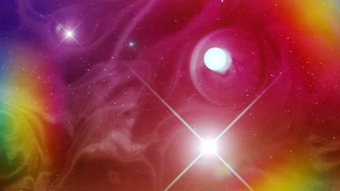 Very Colorful and Psychedelic Space Nebula and a Sun Stock Footage 104782896