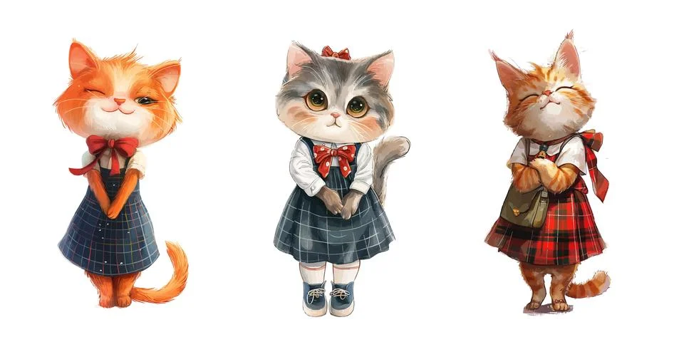 Very cute cats Set of vector isolated cartoon characters on white background Stock Illustration