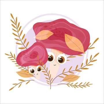Very cute russula mushroom vector cartoon illustration. Stock Illustration