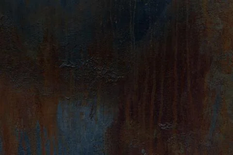Very dark background ,texture. copper surface with blue oxidation and rust. Stock Photos