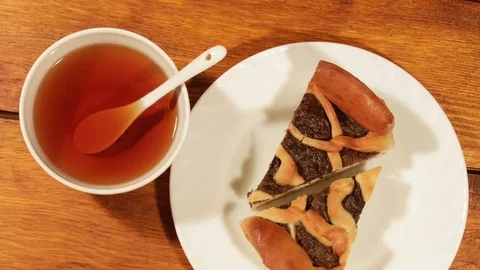 Very delicious fruit pie with tea. Video stock 74107444