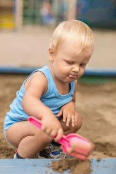 Very diligent builder from sand Stock Photos