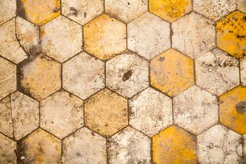 Very dirty hexagonal floor for backgrounds Stock Photos