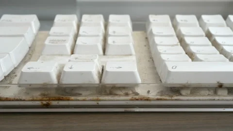 A very dirty white computer keyboard. Stock Footage 160673443